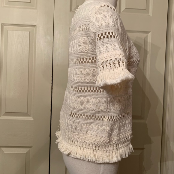 H&M  Cream Bohemian Fringe Lace Top Size 10 - Picture 4 of 8